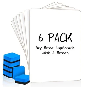 Dry Erase LapBoards 6 Pack Double Sided 12.5 x 9 Inch Whiteboards with 6 Eras... - Picture 1 of 7