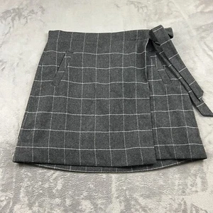 J Crew Womens Skirt Size 14 Wool Gray Plaid Wrap Bow Preppy Academia Old Money - Picture 1 of 9
