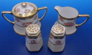 Vintage creamer sugar and S&P shakers bone china by Nippon w/ flower & gold trim - Picture 1 of 7