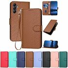 For Samsung A05 A15 A35 A55 A8 Carbon Fibre Leather Wallet Stand Card Case Cover