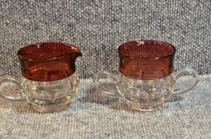 Vintage Kings Crown Daumenabdruck Rubinrot Flash Zucker & Milchkännchen - Bild 1 von 3