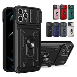 Case For iPhone 15 Pro Max 14 13 12 11 8 Camera Cover Card Slot Shockproof Stand - Picture 1 of 25