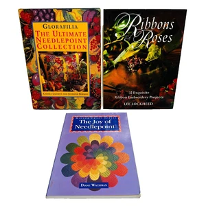 Embroidery Needlepoint Book Bundle Lot Crafts Needlework Ribbons Vintage 1996 - Picture 1 of 20