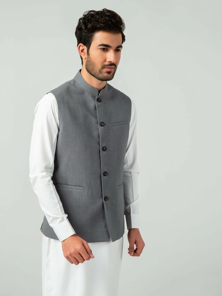 Mens Gray Single Breasted Formal Wedding Smart Casual Waistcoat Vest - Image 1 of 3