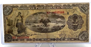1914 2 Pesos Gobierno Provisional De Mexico Serie G Note. Lot.139 - Picture 1 of 8