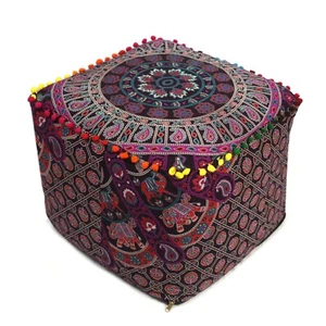 16" Rajasthani Ghoomar Mandala Pouf Cover Meditation Square Ottoman Cover Indian - Picture 1 of 6