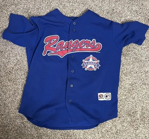 Vintage Truefan Texas Rangers Jersey Size Large Ivan Rodriguez MLB Cover