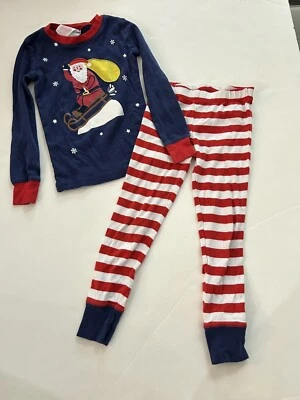 Mini Boden Boys Size 6 Christmas Pajamas Cosy Applique Santa Stripe Pjs - Image 1 of 4