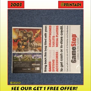 Anuncio impreso de juegos Mechwarrior Mercenaries 2003 y bolsa GameStop - ¡Más en nuestra tienda! - Imagen 1 de 3