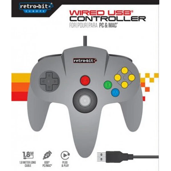 Retro-Bit Gray Wired Nintendo 64 N64 Controller for PC & Mac [Brand New] - Image 1 of 1