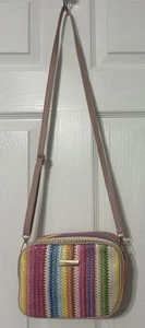 SHEIN Small Crossbody Purse Pink Stripe Multi Color 8”X6” NWOT - Picture 1 of 8