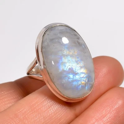 Rainbow Moonstone Gemstone Ring Handmade 925 Sterling Silver Ring All Size - Image 1 of 4