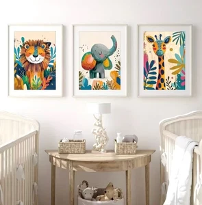 Art Canvases Set of 3 Animals Wall Art Set, Modern, Lion, Elephant, Giraffe. - Picture 1 of 3