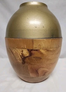 McM Stil handgedrechselte runde Vase aus Holz & Metall - Bild 1 von 15