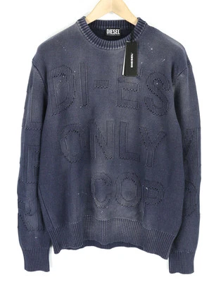DIESEL K-Northern Men Jumper S Pullover Washed Effect Knitted Blue RRP€275 - Image 1 of 4