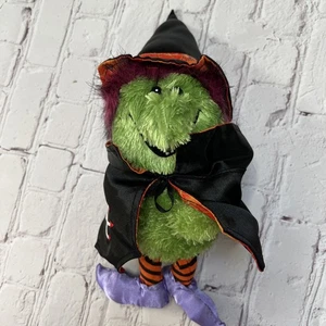 Vintage Halloween Hexe Plüsch grün mit Hut/Umhang 12 Zoll süß! - Bild 1 von 8