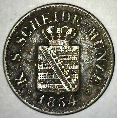 1854 F German States 1/2 Neu-Groschen Silver Coin Circulated Dark - Image 1 of 2