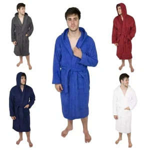 New Men's Hooded Bathrobe Made of 100% Terry Cotton Shawl Toweling Dressing Gown - Picture 1 of 37