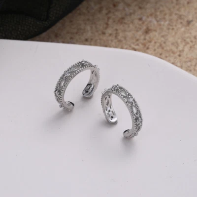 Un par de pendientes brazalete oreja clip circonita cúbica enchapados en plata de ley 925 sin perforar 3x12 mm AF Foto 1 de 4