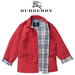 VTG Women's Burberry London Nova Check Quilted Red Jacket Coat Size 40 S Unisex