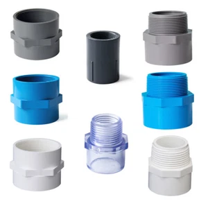 PVC Fittings Klebemuffe Übergangsmuffe mit Innengewinde Außengewinde 1/2" bis 1" - Picture 1 of 8