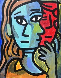 Serie "Sag es laut" von MBollen Originalgemälde stilisiert modern Frauenmaske - Bild 1 von 10