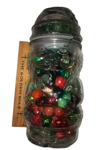 Marble Jar LIBBY Clear Glass Santa Claus Jar With Hat Lid Green Red 🧡 101A - Picture 1 of 9