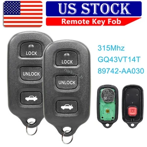 2 for 2003-2008 Toyota Corolla Matrix Pontiac Vibe Remote Key Fob 89742-AA030 - Picture 1 of 7