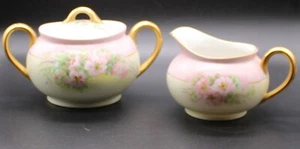 VINTAGE HAND PAINTED CREAM & SUGAR SET WITH LID - NO DAMAGE - BEAUTIFUL FLORALS - Picture 1 of 12