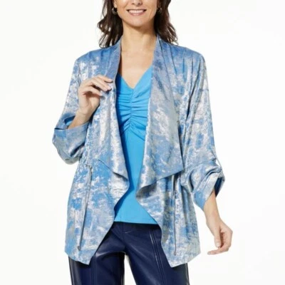 Colleen Lopez Woven Cascade Front Jacket Size XL Cornflower Blue Career Business - Image 1 of 4