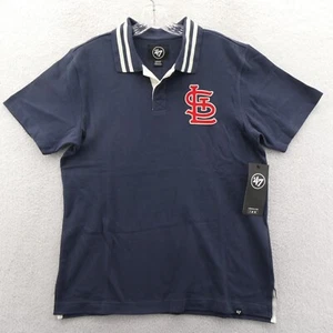 St Louis Cardinals Polo Shirt Mens Medium Blue Knit '47 Brand Baseball Team New - Picture 1 of 7