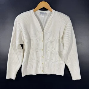 Designers Originals Womens Cardigan Sweater Medium Cream Vintage No Size Tag - Picture 1 of 8