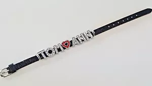 Personalisiertes individuelles Armband mit Namen schwarz Glitzer PU Leder Strass - Bild 1 von 10