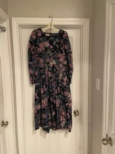 Laura Ashley Vintage Corduroy Navy floral dress- size 12 - Picture 1 of 4