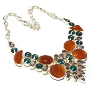 Natural Egyptian Carnelian, Blue Topaz, Blue Amethyst Gemstone Handmade Necklace - Picture 1 of 4