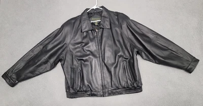 Croft Barrow Jacket Mens 2XL XXL Black Leather Bomber Zip Up Biker Quilt Lined - Image 1 of 4