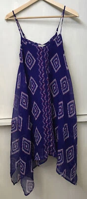 Billabong Rapid Waves Handkerchief Hem Shift Sleeveless Tissue Chiffon Dress S - Image 1 of 4