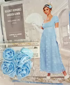 Blau Spitze Regency Romantik Garten Kleid L/XL Neu Bonus Passendes Stirnband 2 Stück - Bild 1 von 13