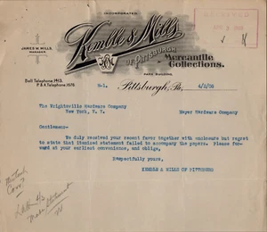 1908 Billhead Brief Kemble & Mills Mercantile Collections Pittsburgh PA - Bild 1 von 2