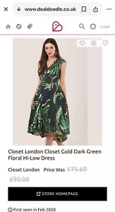 Closet London Closet Gold Dark Green Floral Hi-Low Dress Size 10 - Picture 1 of 4