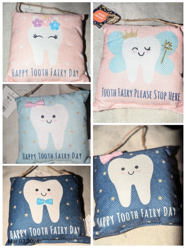 NWT 5inx5in Tooth Fairy Door Pillow. 5 Varieties. You Choose.  Twine Door Hanger - Image 1 of 1