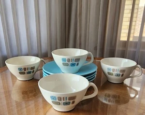 4 tazas y platillos de té de café de cerámica atómica Temporama modernos de mediados de siglo de colección - Imagen 1 de 10