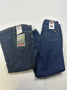 Lot Of 2 Boy's Dickies Slim Fit Straight Leg Pocket Blue Jeans Size 10 & 12 New - Picture 1 of 10
