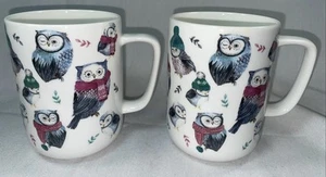 PORTOBELLO by DESIGN Winter Owls Bone China Mugs Set of 2 - Picture 1 of 7