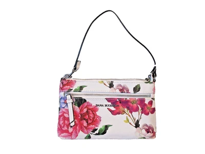 Bolsa de mão Dana Buchman pequena primavera floral peônias pulseira rosa branca - Imagem 1 de 4