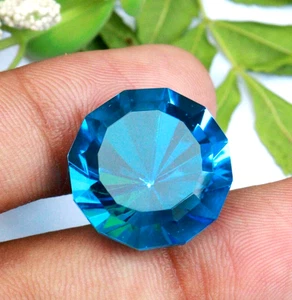 27 Ct Sky Blue Topaz Flawless Certified Loose Gemstone Round Cut Halloween Offer - Picture 1 of 9