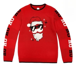 Holiday Time Youth L10-12 cooler Weihnachtsmann 3D Schnurrbart Weihnachtspullover weich warm neu mit Etikett - Bild 1 von 11