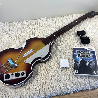Wii Nintendo Hofner Beatles Rock Band Bass Guitar w/Dongle & Strap RB1 Game - Image 1 of 4