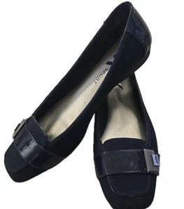 Ann Klein Sport Damen-Slipper Größe 11 dunkelblau Lackleder Schleife flach - Bild 1 von 18