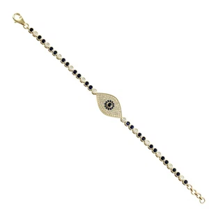 Bracciale malocchio per regalo zaffiro blu e diamanti gioielli in oro giallo ... - Foto 1 di 6
